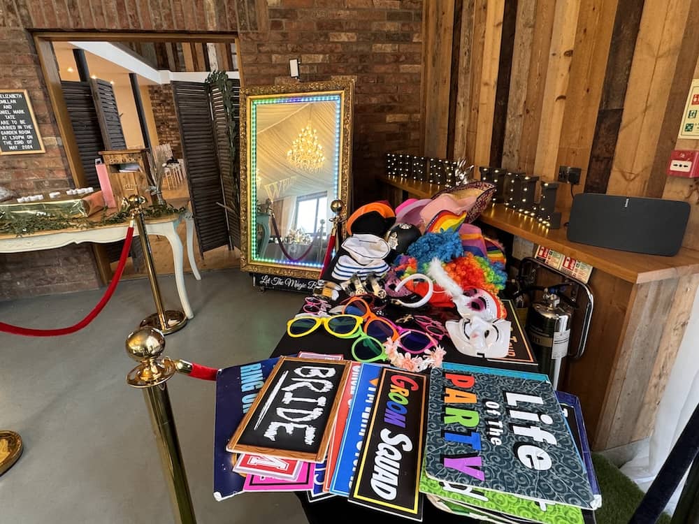 Props table beside the Magic Mirror at Bunny Hill wedding