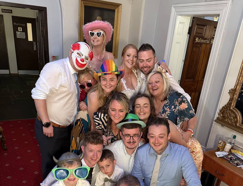 Group photo at Magic Mirror during Cave Castle wedding