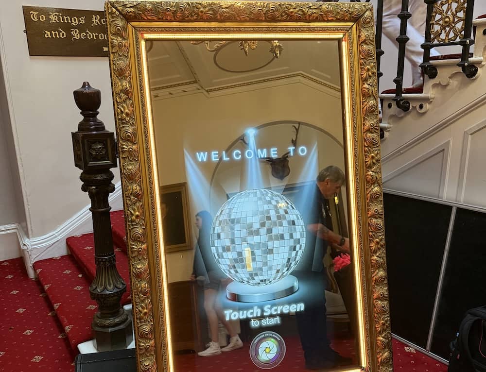 Magic Mirror setup near staircase at Cave Castle wedding