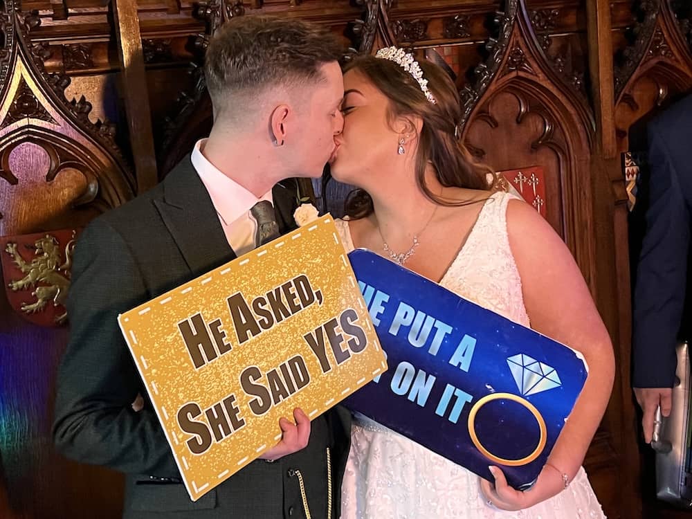 Wedding couple using Magic Mirror at Allerton Castle