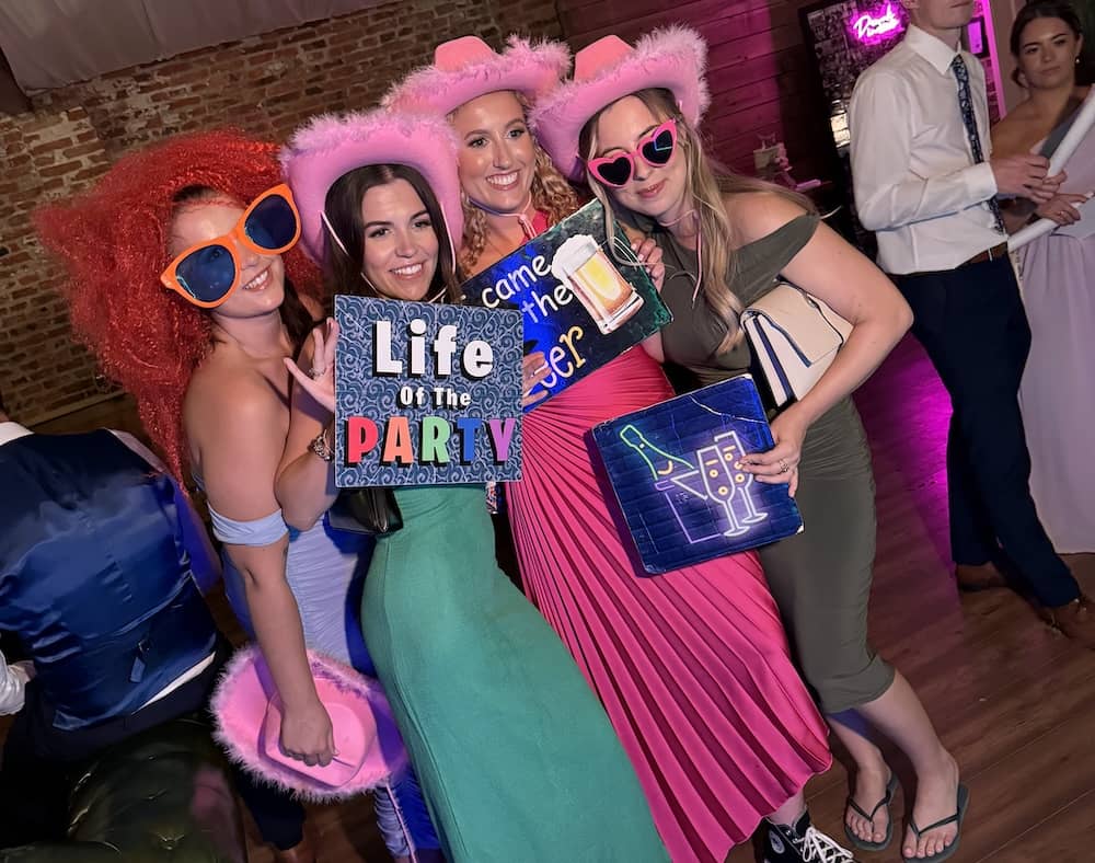 Wedding guests enjoying the Magic Mirror at Camblesforth Hall