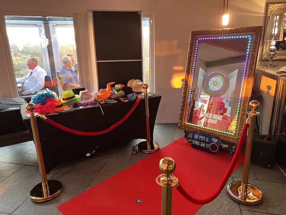 Wedding guests enjoying the Magic Mirror at Holmfirth Vineyard