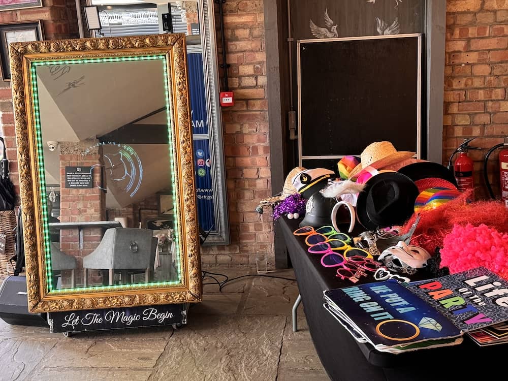 Magic Mirror setup at Beverley Barn with props table