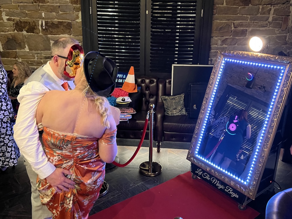 Wedding guests using the Magic Mirror at Manor House